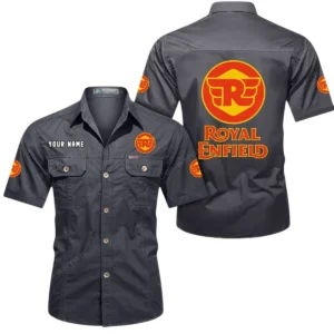 Royal Enfield Short Sleeved Shirt, All Over Print Button Shirt CAR444052625825 - Gray