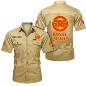 Royal Enfield Short Sleeved Shirt, All Over Print Button Shirt CAR444052625825 - Khaki