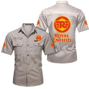 Royal Enfield Short Sleeved Shirt, All Over Print Button Shirt CAR444052625825 - Beige