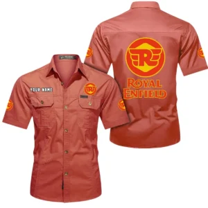 Royal Enfield Short Sleeved Shirt, All Over Print Button Shirt CAR444052625825 - Red
