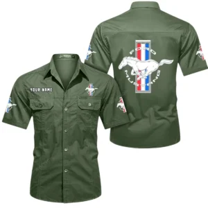 Ford Mustang Short Sleeved Shirt, All Over Print Button Shirt CAR444052625826 - Army Green