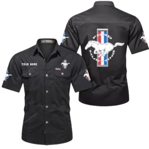 Ford Mustang Short Sleeved Shirt, All Over Print Button Shirt CAR444052625826 - Black