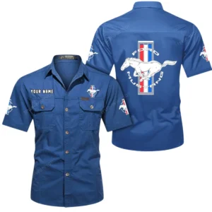 Ford Mustang Short Sleeved Shirt, All Over Print Button Shirt CAR444052625826 - Cowboy Blue