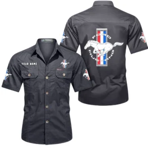 Ford Mustang Short Sleeved Shirt, All Over Print Button Shirt CAR444052625826 - Gray