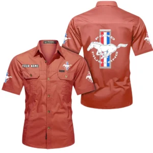 Ford Mustang Short Sleeved Shirt, All Over Print Button Shirt CAR444052625826 - Red