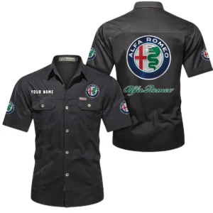 Alfa Romeo Short Sleeved Shirt, All Over Print Button Shirt CAR444052625827 - Black