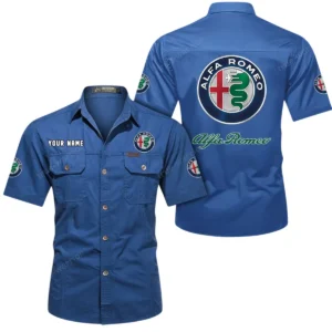 Alfa Romeo Short Sleeved Shirt, All Over Print Button Shirt CAR444052625827 - Cowboy Blue