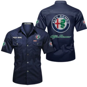 Alfa Romeo Short Sleeved Shirt, All Over Print Button Shirt CAR444052625827 - Dark Blue