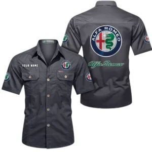 Alfa Romeo Short Sleeved Shirt, All Over Print Button Shirt CAR444052625827 - Gray
