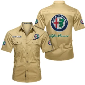 Alfa Romeo Short Sleeved Shirt, All Over Print Button Shirt CAR444052625827 - Khaki