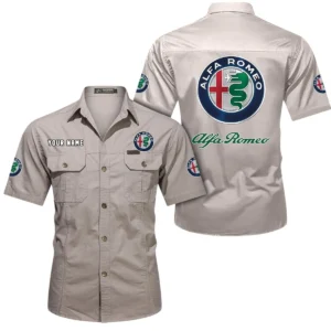 Alfa Romeo Short Sleeved Shirt, All Over Print Button Shirt CAR444052625827 - Beige
