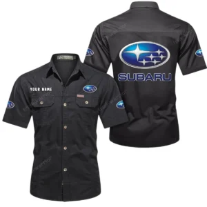 Subaru Short Sleeved Shirt, All Over Print Button Shirt CAR444052625828 - Black