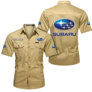 Subaru Short Sleeved Shirt, All Over Print Button Shirt CAR444052625828 - Khaki