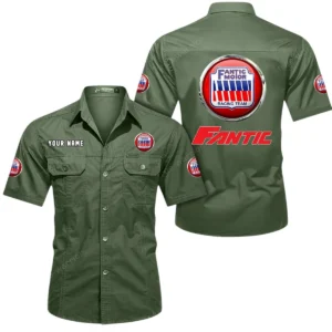 Fantic Motorcycles Short Sleeved Shirt, All Over Print Button Shirt CAR444052625830 - Army Green