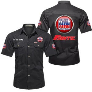 Fantic Motorcycles Short Sleeved Shirt, All Over Print Button Shirt CAR444052625830 - Black