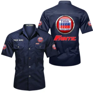 Fantic Motorcycles Short Sleeved Shirt, All Over Print Button Shirt CAR444052625830 - Dark Blue