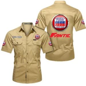 Fantic Motorcycles Short Sleeved Shirt, All Over Print Button Shirt CAR444052625830 - Khaki