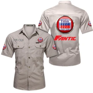 Fantic Motorcycles Short Sleeved Shirt, All Over Print Button Shirt CAR444052625830 - Beige