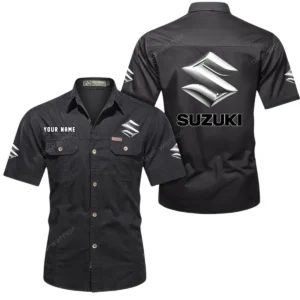 Suzuki Short Sleeved Shirt, All Over Print Button Shirt CAR444052625832 - Black