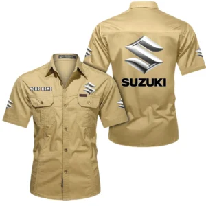 Suzuki Short Sleeved Shirt, All Over Print Button Shirt CAR444052625832 - Khaki