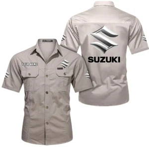 Suzuki Short Sleeved Shirt, All Over Print Button Shirt CAR444052625832 - Beige