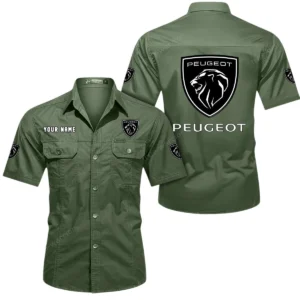 Peugeot Short Sleeved Shirt, All Over Print Button Shirt CAR444052625833 - Army Green