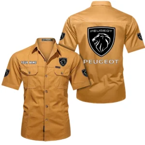 Peugeot Short Sleeved Shirt, All Over Print Button Shirt CAR444052625833 - Turmeric
