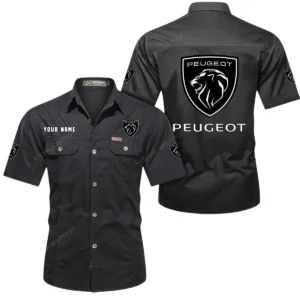 Peugeot Short Sleeved Shirt, All Over Print Button Shirt CAR444052625833 - Black
