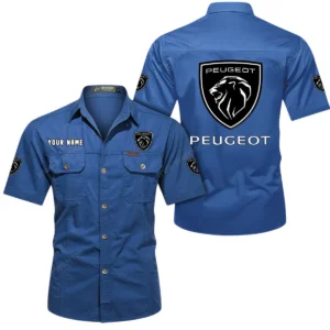 Peugeot Short Sleeved Shirt, All Over Print Button Shirt CAR444052625833 - Cowboy Blue