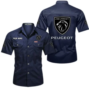 Peugeot Short Sleeved Shirt, All Over Print Button Shirt CAR444052625833 - Dark Blue