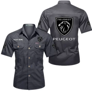 Peugeot Short Sleeved Shirt, All Over Print Button Shirt CAR444052625833 - Gray