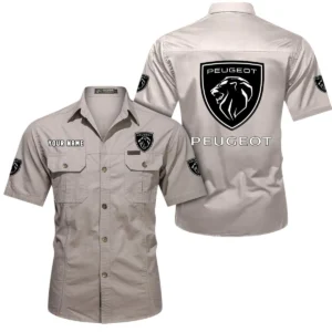 Peugeot Short Sleeved Shirt, All Over Print Button Shirt CAR444052625833 - Beige