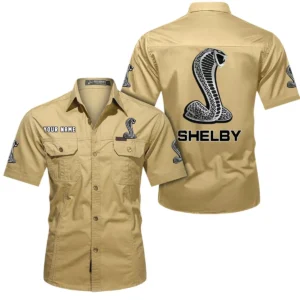 Ford Shelby Short Sleeved Shirt, All Over Print Button Shirt CAR444052625835 - Khaki