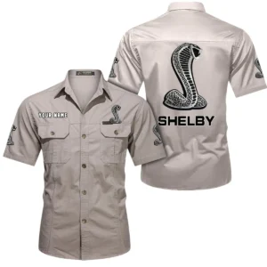 Ford Shelby Short Sleeved Shirt, All Over Print Button Shirt CAR444052625835 - Beige