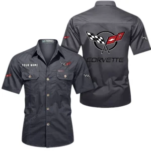 Corvette C5 Short Sleeved Shirt, All Over Print Button Shirt CAR444052625836 - Gray