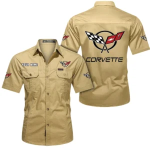 Corvette C5 Short Sleeved Shirt, All Over Print Button Shirt CAR444052625836 - Khaki