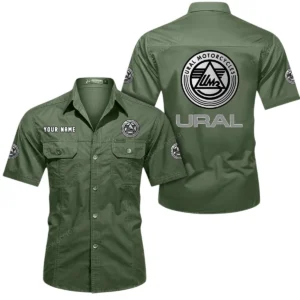 Ural Motorcycles Short Sleeved Shirt, All Over Print Button Shirt CAR444052625837 - Army Green