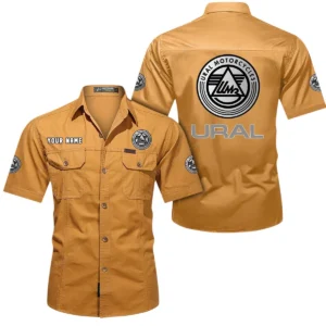 Ural Motorcycles Short Sleeved Shirt, All Over Print Button Shirt CAR444052625837 - Turmeric