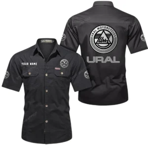 Ural Motorcycles Short Sleeved Shirt, All Over Print Button Shirt CAR444052625837 - Black