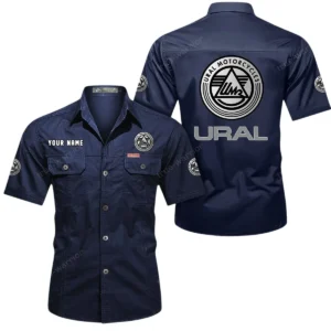 Ural Motorcycles Short Sleeved Shirt, All Over Print Button Shirt CAR444052625837 - Dark Blue