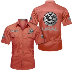 Ural Motorcycles Short Sleeved Shirt, All Over Print Button Shirt CAR444052625837 - Red