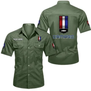 Chevrolet Camaro Short Sleeved Shirt, All Over Print Button Shirt CAR444052625838 - Army Green