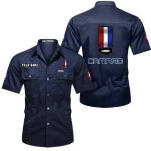 Chevrolet Camaro Short Sleeved Shirt, All Over Print Button Shirt CAR444052625838 - Dark Blue