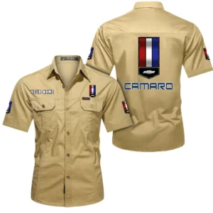 Chevrolet Camaro Short Sleeved Shirt, All Over Print Button Shirt CAR444052625838 - Khaki