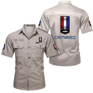 Chevrolet Camaro Short Sleeved Shirt, All Over Print Button Shirt CAR444052625838 - Beige