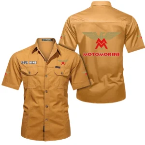 Moto Morini Short Sleeved Shirt, All Over Print Button Shirt CAR444052625839 - Turmeric