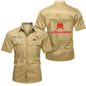Moto Morini Short Sleeved Shirt, All Over Print Button Shirt CAR444052625839 - Khaki