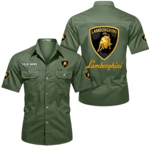 Lamborghini Short Sleeved Shirt, All Over Print Button Shirt CAR444052625840 - Army Green