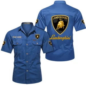 Lamborghini Short Sleeved Shirt, All Over Print Button Shirt CAR444052625840 - Cowboy Blue