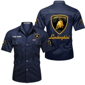 Lamborghini Short Sleeved Shirt, All Over Print Button Shirt CAR444052625840 - Dark Blue